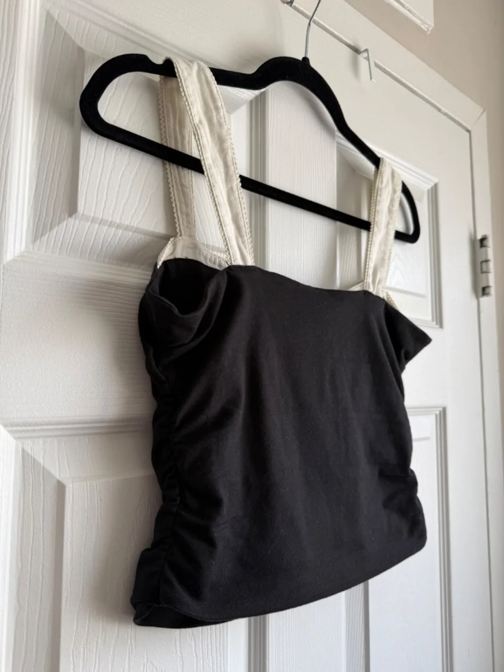 Free People 2 Tone Tank Top Black White Ruched Size M